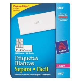 ETIQUETAS BLANCAS AVERY 5160 DE 2.5 X 6.7...